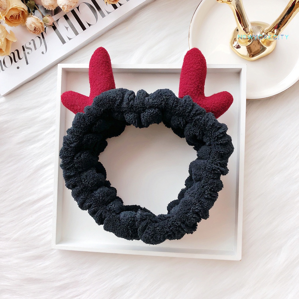 Băng Đô Rửa Mặt Trang Điểm Co Giãn Mềm Mại Hình Sừng Hươu Giáng Sinh Cho Nữ