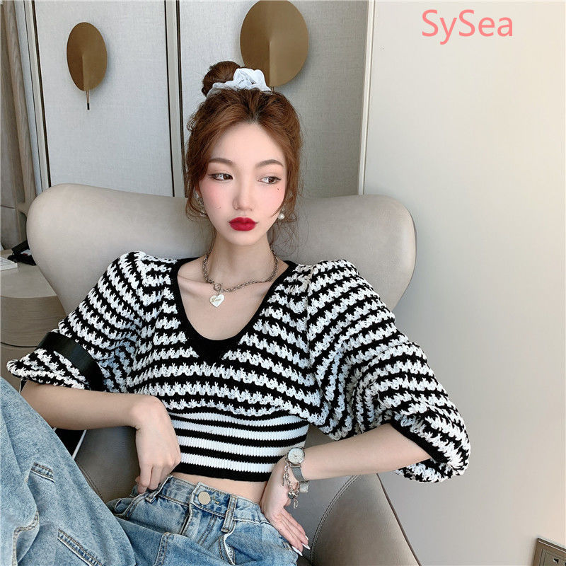 Áo Sweater Dệt Kim Tay Dài Cổ Chữ V Phong Cách Retro Cho Nữ