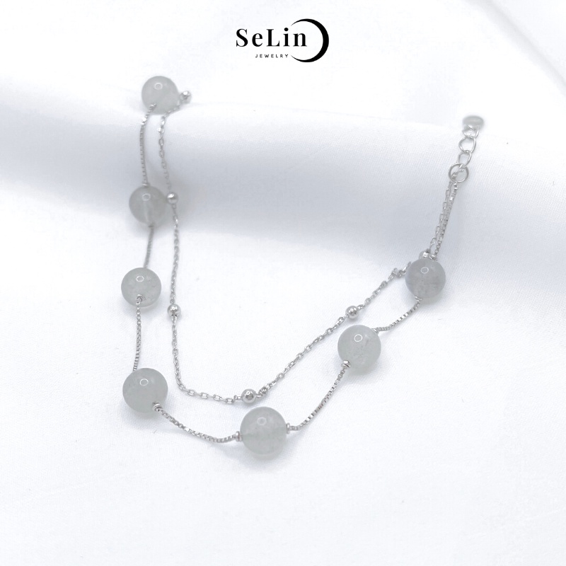 Vòng tay bạc lắc tay bạc nữ 925 đính đá phong thuỷ mặt trăng màu xám SELIN JEWELRY - 0145
