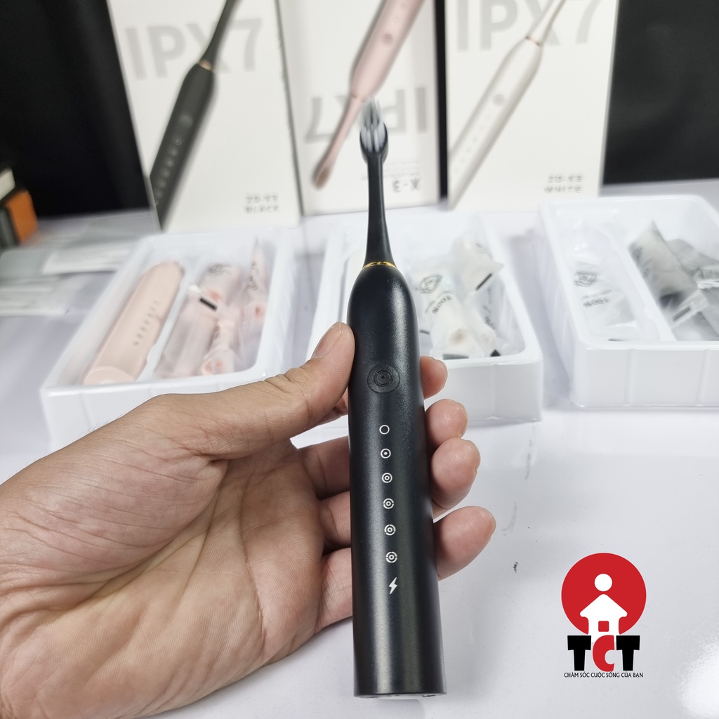 Bàn chải điện đánh răng tự động SONIC X3 CHÍNH HÃNG chống nước IPX7 Kèm 4 bàn chải siêu mềm