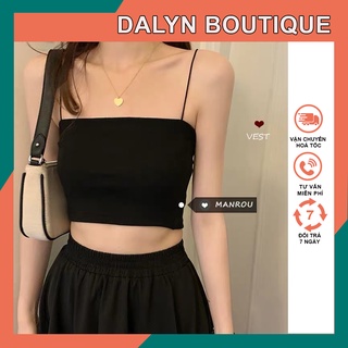Áo 2 dây sợi mảnh quây croptop thun gân dáng ôm co giãn dalyn 2 màu đen, trắng