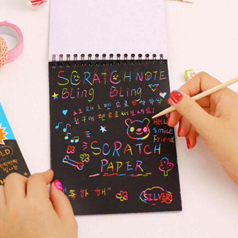 Sổ Than Ma Thuật Cầu Vồng A6 - Sổ Scratch Note 10 tờ Molangshop