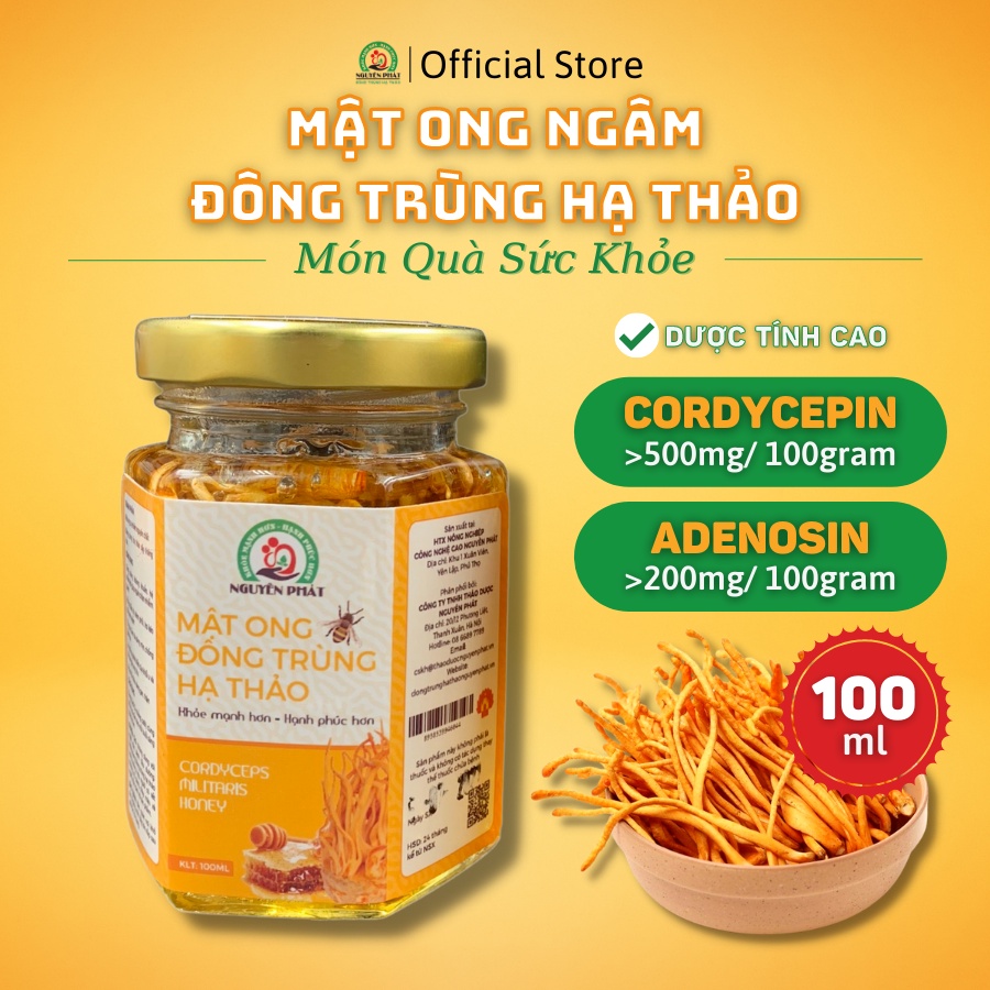 Mật ong ngâm đông trùng hạ thảo Nguyên Phát hộp 100ml nuôi cấy cao cấp - Bồi bổ cơ thể - Tăng sức đề kháng