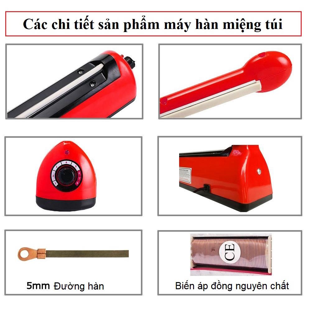 Máy hàn miệng túi dập tay chuyên dụng PP/PE (Cỡ 200/300x5mm) (Đỏ) Máy đóng gói KamiHome bảo hành 6 tháng