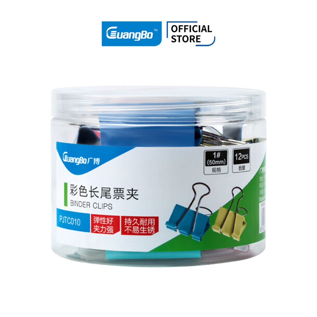 Kẹp Bướm 51mm (12 chiếc/hộp) GuangBo, kim loại mạ sơn, Hồng, Xanh dương, Xanh lá, Vàng JTC010