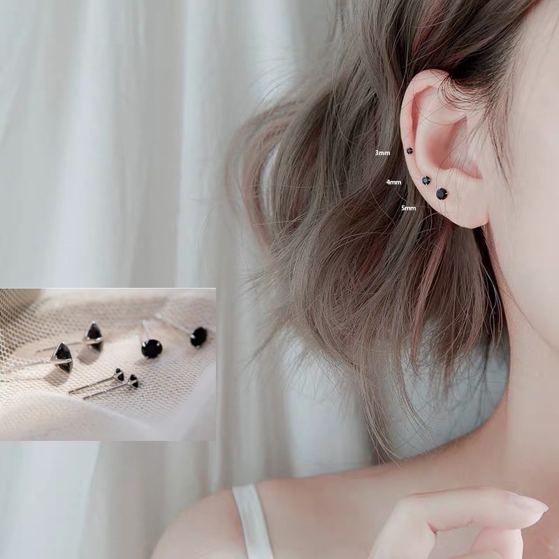 Khuyên tai AHELLOGIRL bạc S925 đính đá zircon nhân tạo nhỏ nhắn đơn giản dành cho nam và nữ với nhiều màu tuỳ chọn