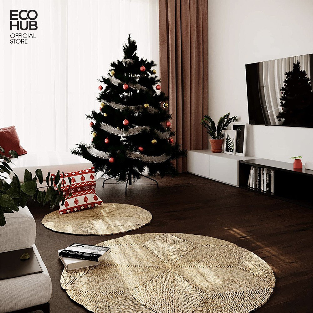 Thảm cói trải sàn phòng khách, phòng ngủ hình sao gấp gọn 120/150/180cm ECOHUB | E00143 (Natural Rugs)