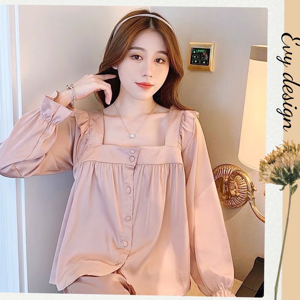 Bộ ngủ dễ thương, Bộ ngủ lụa dài tay cao cấp sang chảnh BN017