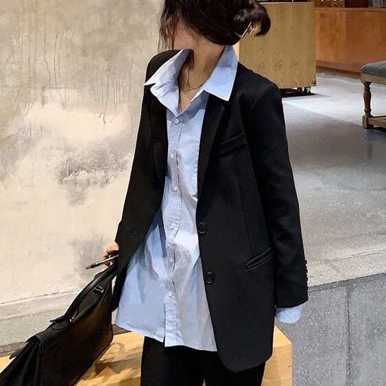Áo khoác blazer dáng rộng màu trơn mẫu 2021 phong cách Hàn Quốc thời trang cho nữ