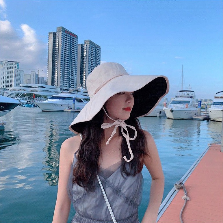 Nón Vải 2 MẶT Vành Rộng Nền Cánh Bướm Phong Cách Hàn