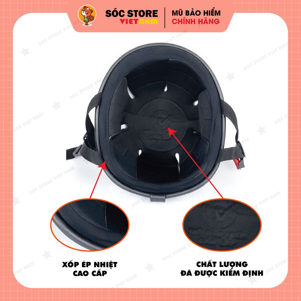 Mũ bảo hiểm nửa đầu chính hãng Sóc Store Vietnam màu cam kèm kính UV, kính phi công, nón bảo hiểm 1 phần 2 freesize
