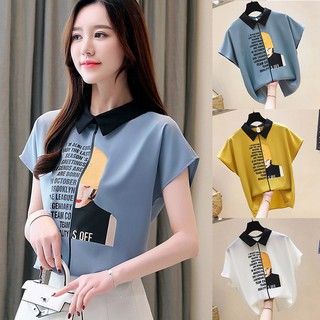 Áo chiffon nữ tay ngắn in chữ phong cách Hàn Quốc