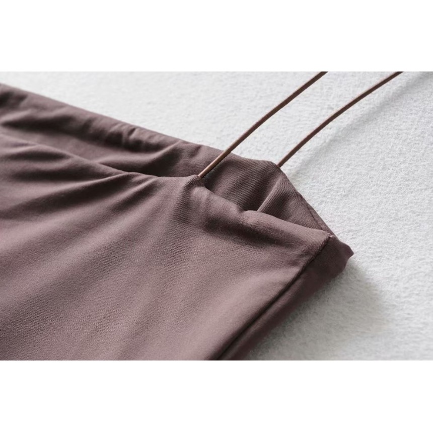 Mới Thêm Màu Xám Burgundy Lụa Châu Âu Mỹ Close-Fit Đầm Tối Giản Màu Trơn Mỏng Dây Đeo Vai Đầm Sling Đầm Hai Lớp Co Giãn Slim-Fit