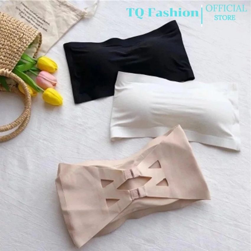 Áo quây ngực ống cài sau đen trắng dáng ngắn co giãn sexy, Áo lót bra croptop không dây thun phông trơn ôm body