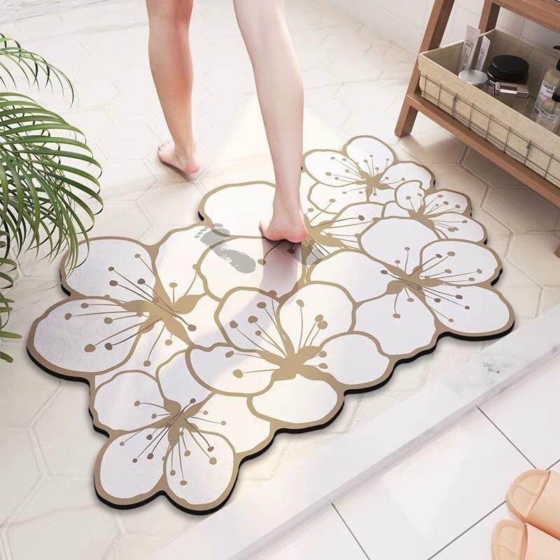 PVN51081 Thảm Chùi Chân Lót Cửa Nhà Tắm Thấm Hút Tốt Nhanh Khô Chống Trượt Hình Bông Hoa Xinh Xắn Giá Rẻ