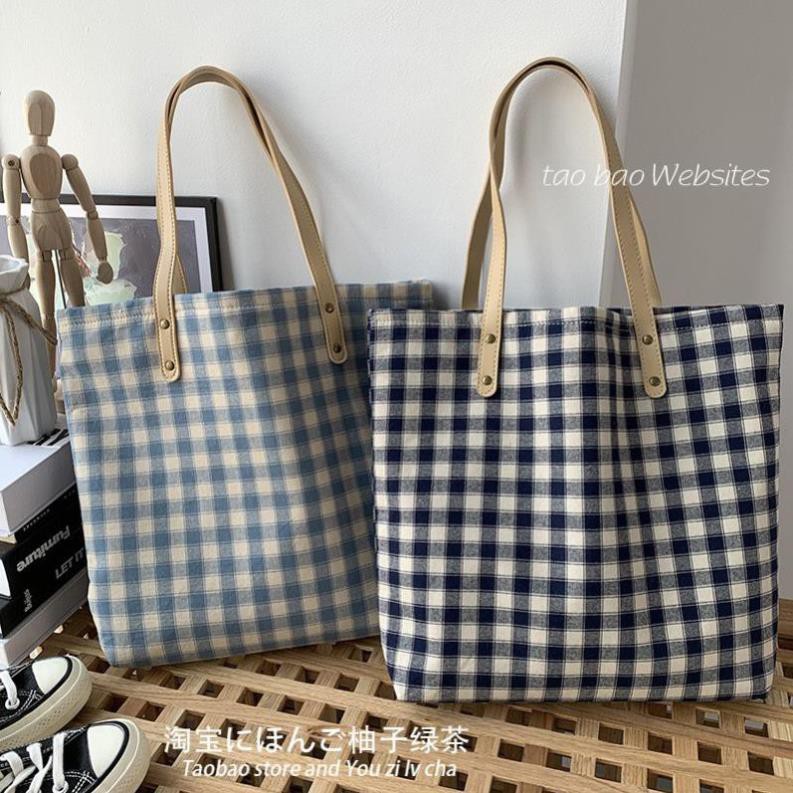 Túi vải canvas, túi tote nữ phong cách Ulzzang Hàn Quốc (Caro vuông bé)