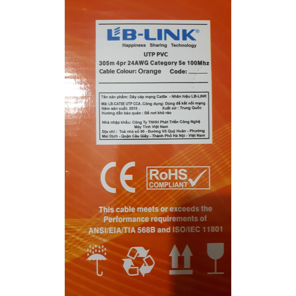 Dây mạng LB-LINK DÂY VÀNG CAT 5E Cuộn 305m.