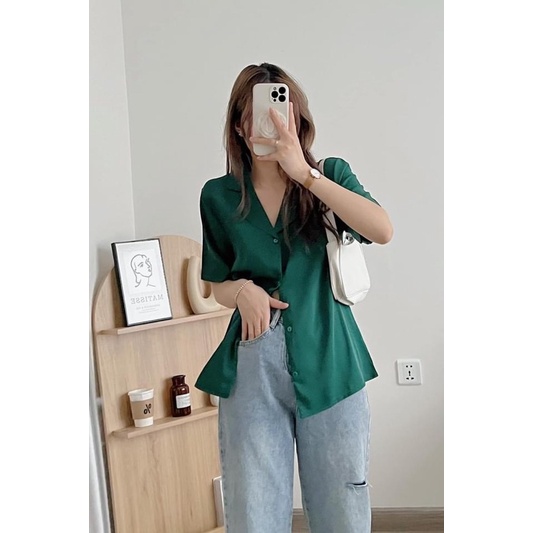 Áo sơ mi lụa trượt cổ vest 5 màu hiện đại NEO