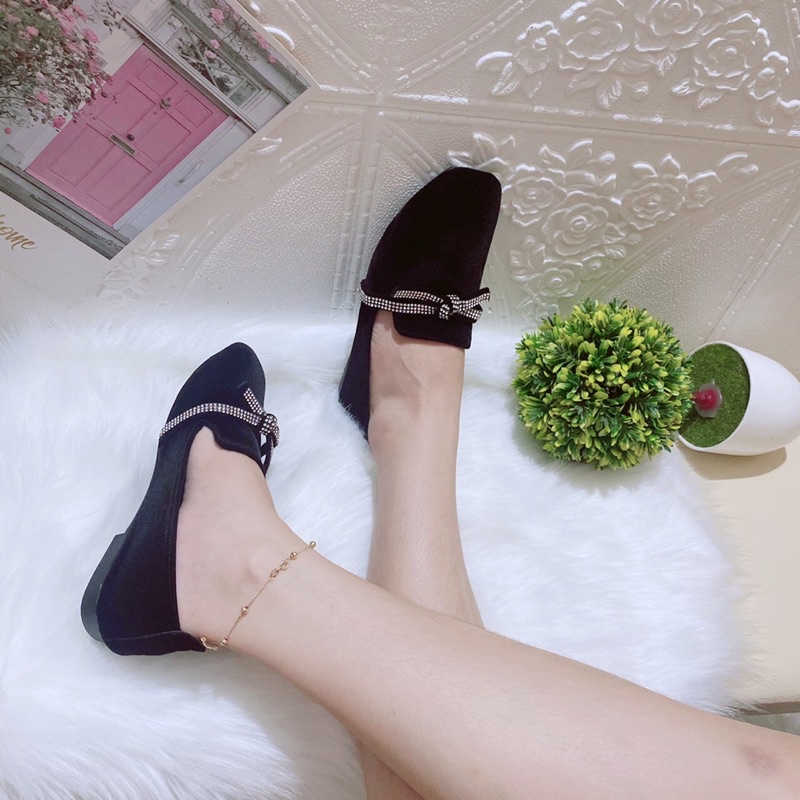 Búp bê nơ đá chất nhung mịn hàn quốc không thể bỏ qua trong tủ giày của chị em