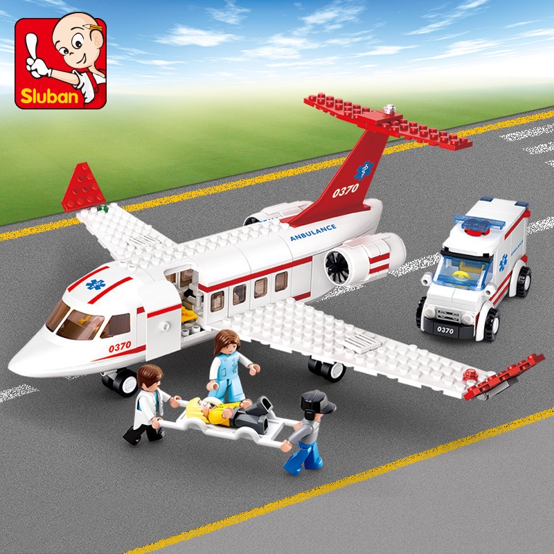 Bộ máy bay Lego Sluban B 0370 Sick Man có 336 miếng người Giường xe cứu thương và xe cứu thương.