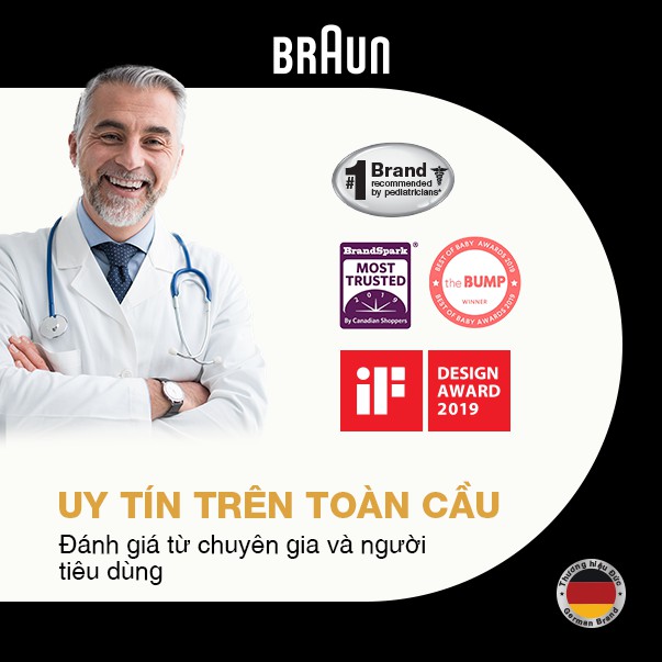 Nhiệt kế hồng ngoại đo trán Braun BNT400WE chuyên biệt cho từng độ tuổi