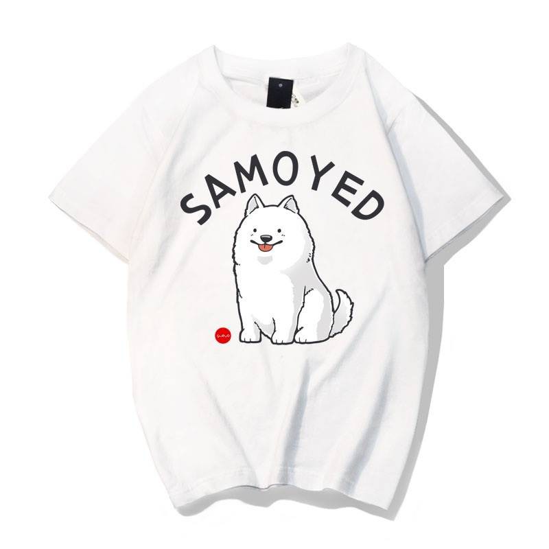 Áo Thun Nam Nữ Tay Lỡ Unisex Phông Trơn Oversize Form Rộng Basic Tee Hình SAMOYED TRẮNG