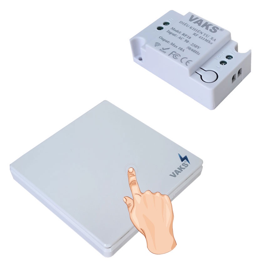 Bộ công tắc điều khiển từ xa xuyên tường, tần số cao 433Mhz, 220V 1000W - RF10 và remote nút nhấn vuông 1,2,3 nút