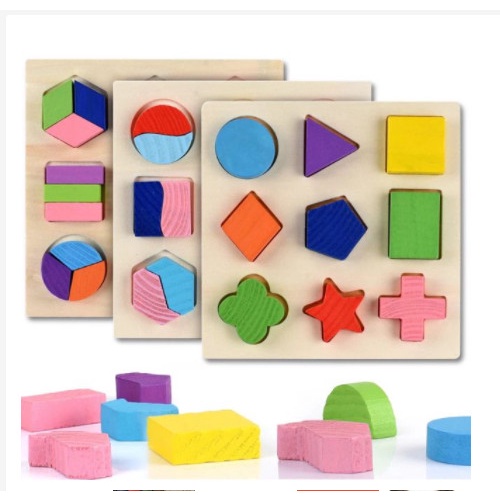 Đồ chơi xếp hình bằng gỗ, bộ 3 bảng ghép hình học, Giáo cụ montessori đồ chơi khoa học.