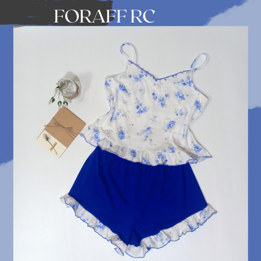 Đồ bộ ngủ nữ RCB04, hai dây, cổ tim phối bèo, thun cotton 2c 4c chiều dành cho người dưới 62kg | BigBuy360 - bigbuy360.vn