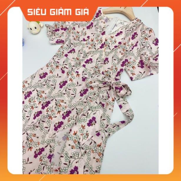 VÁY XOÈ HOA TÍM CỔ TIM BUỘC NƠ EO VẠT CHÉO - Váy HOT HIT ANHStore