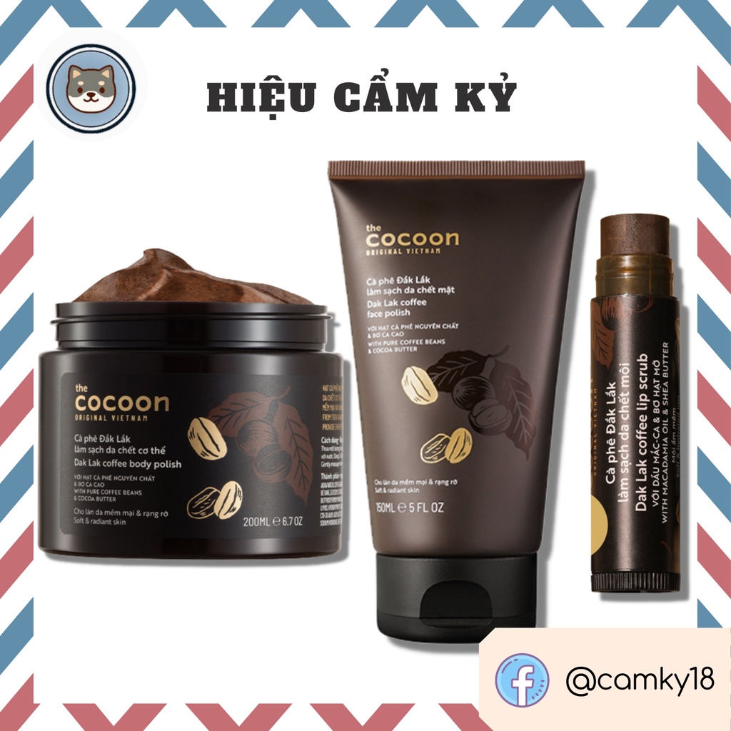 Tẩy da chết cà phê Đắk Lắk COCOON body 200ml | mặt 150ml  | môi 5g | 600ml