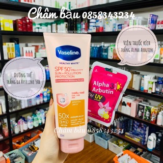 [HOT] Dưỡng Thể Trắng Da VASELINE 50x 320ml Và Viên Kích Trắng Alpha Arbutin