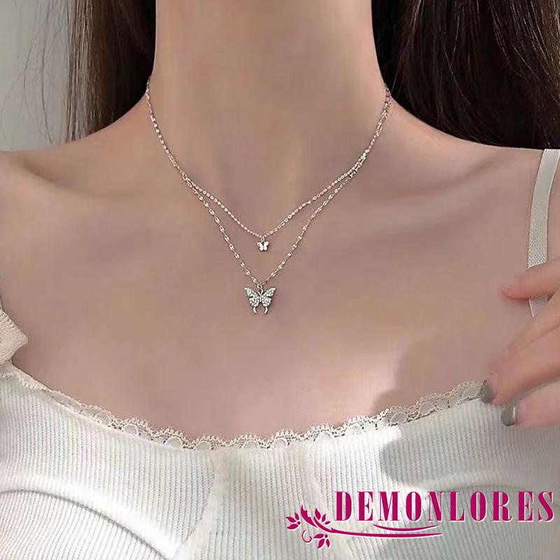 Dây chuyền hai lớp mặt hình bướm đính đá thời trang cho nữ