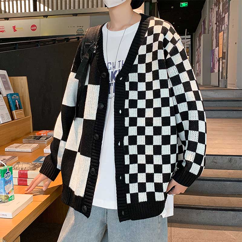 Áo len cardigan nam caro, áo khoác len nam form rộng Hàn Quốc dáng ulzzang oversize 5190
