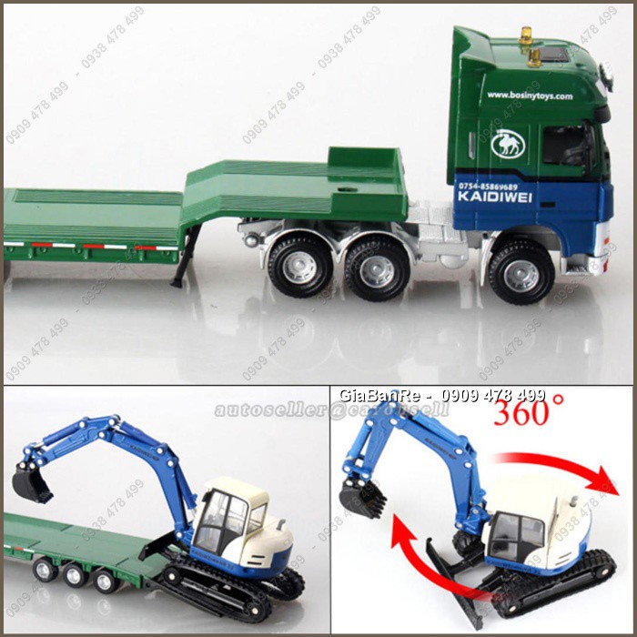Xe Mô Hình Kim Loại Xe Tải Chở Xe Đào Bánh Xích Mini Tỉ Lệ 1:50 - Kdw