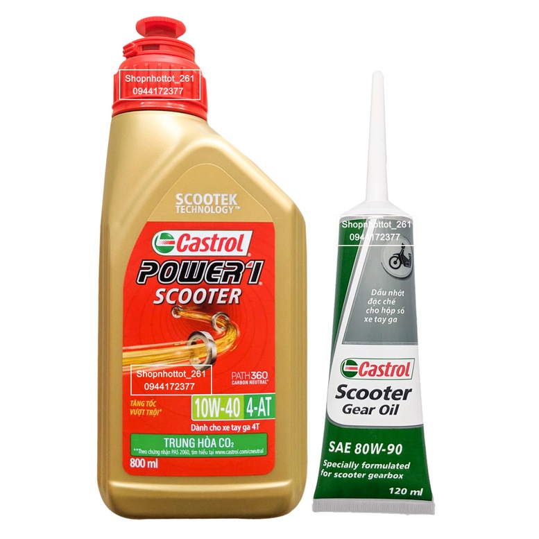 Combo  Dầu nhớt xe tay ga Castrol. Power-1 Scooter 10W40 4T 800ML + Nhớt Lap Castrol Gear 120ML - Shopnhottot