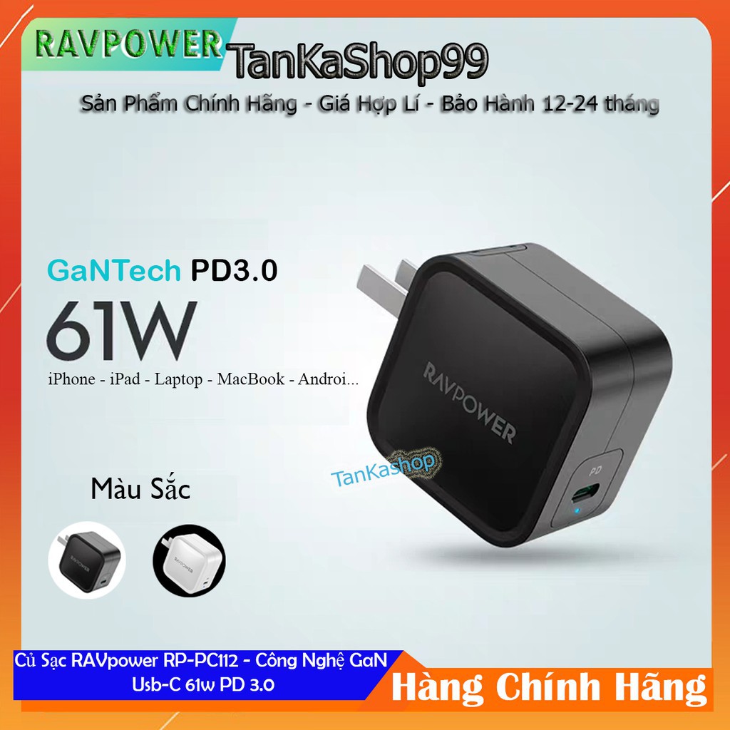 ĐỐT KHO Củ Sạc Ravpower RP-PC112 - 1cổng Usb-c 61W PD 3.0 - Công Nghệ GaN XẢ HÀNG