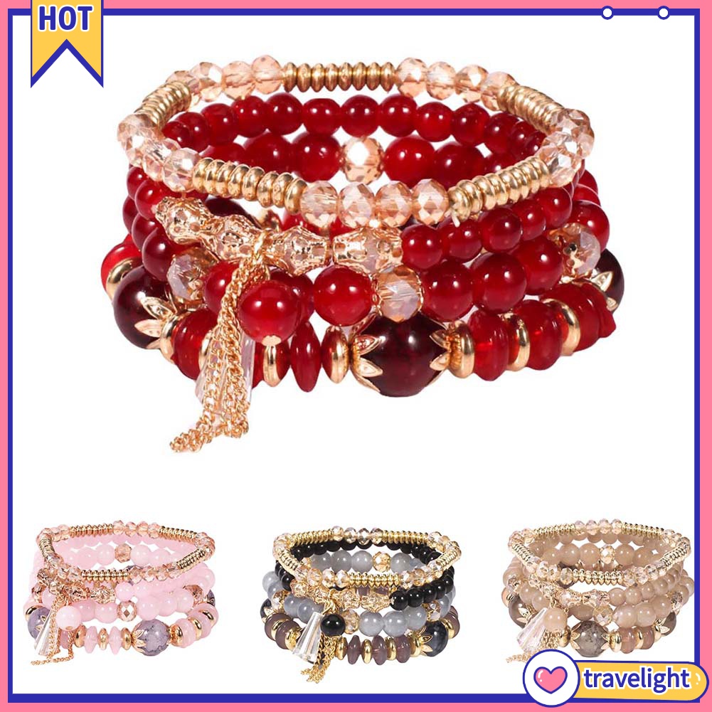 Set 4 Vòng Tay Chuỗi Hạt Ngọc Trai Giả K2 Phong Cách Boho