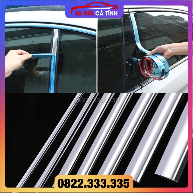 Cuộn nẹp chrome bạc sẵn keo 3m bóc dính phù hợp trang trí nội thất nhà cửa và xe hơi