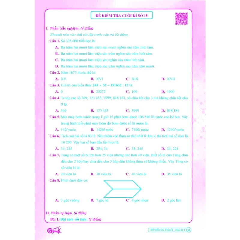 Sách - Đề Kiểm Tra Toán 4 (Học Kì 1)
