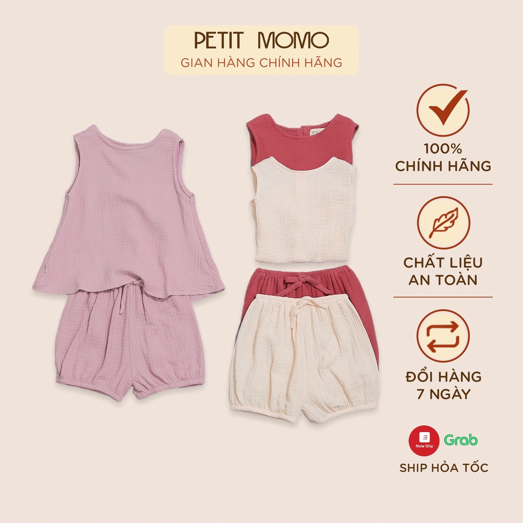 Bộ Quần Áo Ba Lỗ Cho Bé Gái (1-6 Tuổi) PETIT MOMO Vải Xô Cao Cấp Siêu Thoáng Mát, Trơn Màu, Không Hoạ Tiết H144