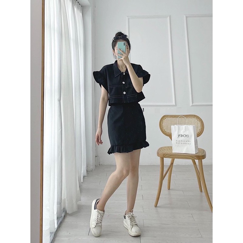 Set Đồ KITTY SET gồm chân váy và áo thiết kế phần tay bèo nhẹ form áo rộng không kén dáng chân váy có co giãn