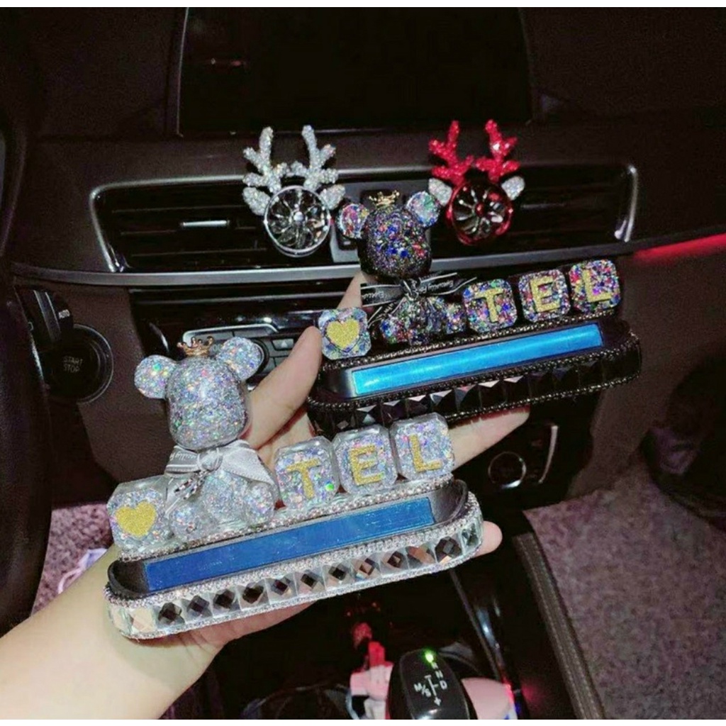 Bảng Số Điện Thoại Đặt Taplo Oto Đính Đá Gắn Gấu Teddy Dễ Thương