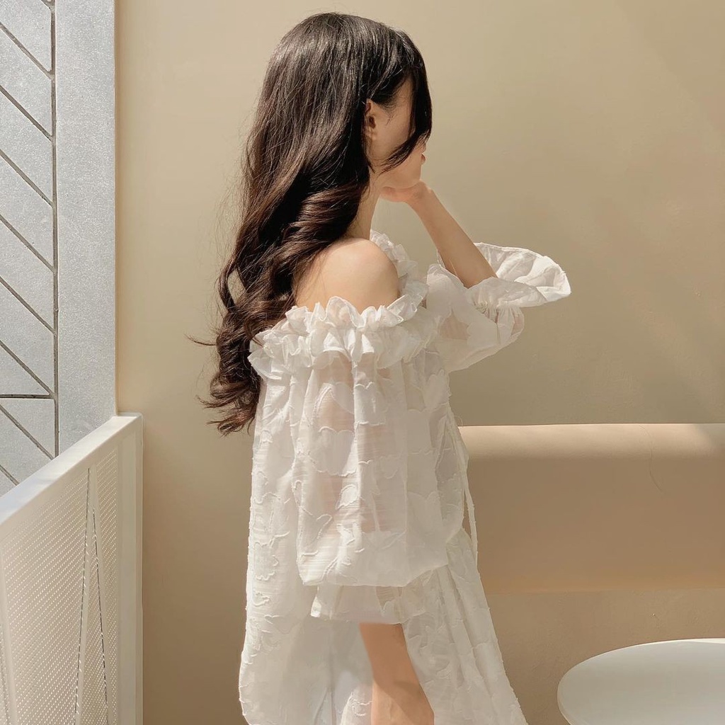 Set áo trễ vai babydoll Linly Store áo kiểu nữ tiểu thư tay lỡ S-BE