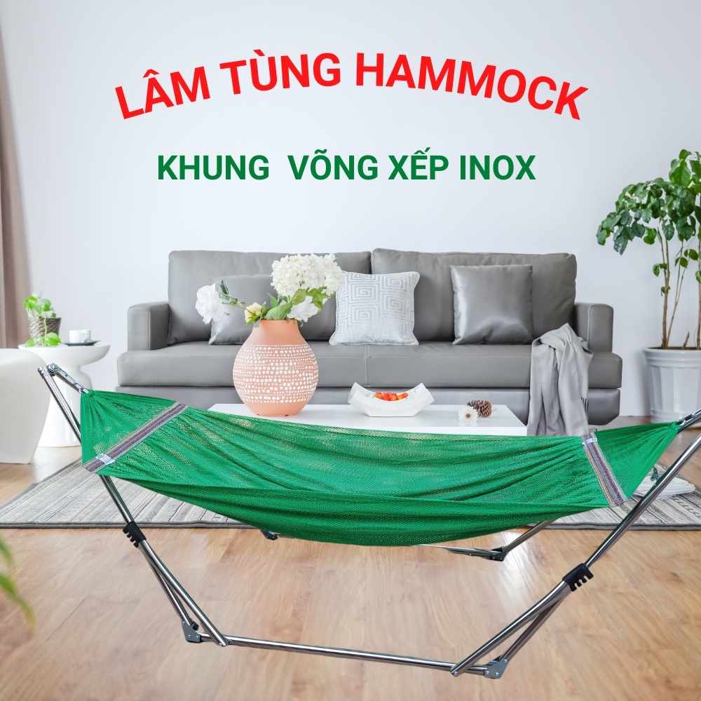 Combo Khung võng xếp inox + lưới võng đại đẹp or lưới võng đại vip ( Dành cho hỏa tốc)