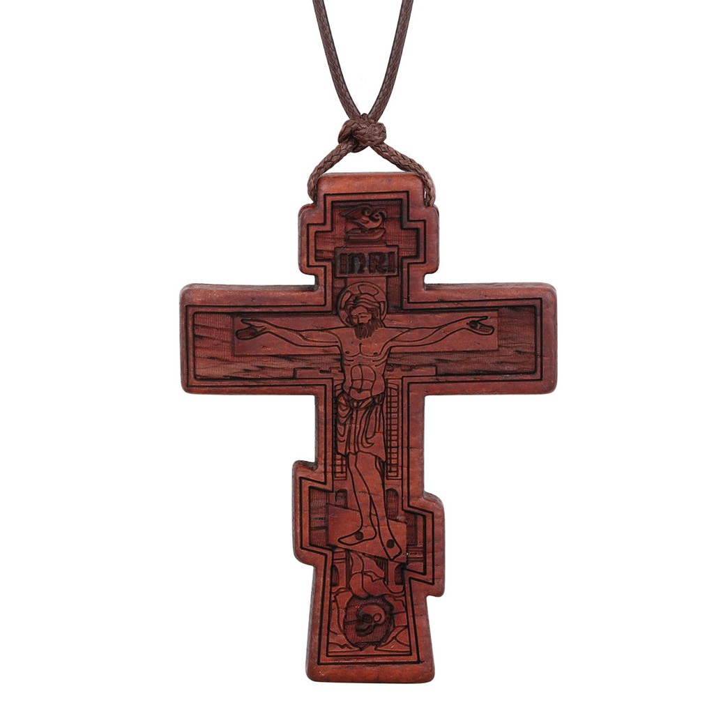 Dây chuyền bằng gỗ khắc hình chúa Jesus màu đỏ/đen