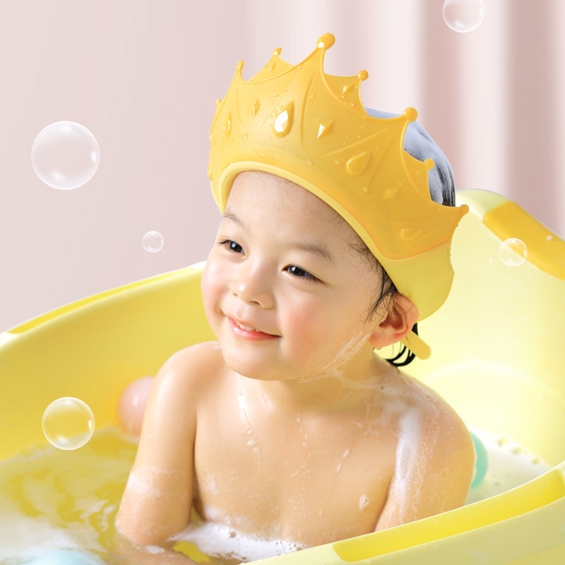 Mũ Gội Đầu Chắn Nước Bảo Vệ Tai Và Mắt Hình Vương Miện, Nón Tắm Có Thể Điều Chỉnh Vòng Đầu, Chất Liệu Pp + Tpe Cao Cấp