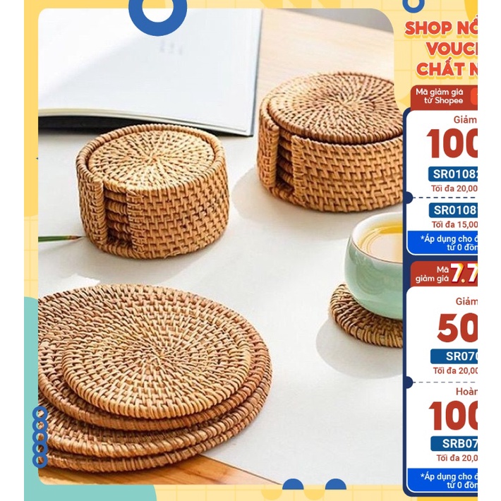 Tấm lót ly làm bằng mây kiểu dáng đơn giản tiện dụng, trang trí decor chụp ảnh, đĩa lót ly trà, cafe