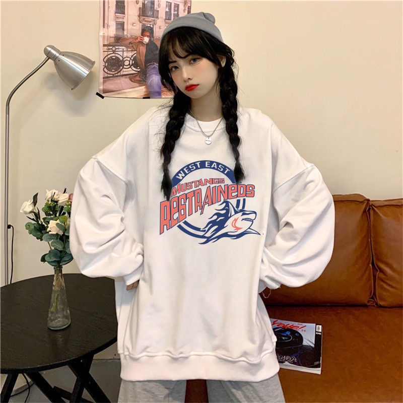 Áo Sweater Mỏng Cổ Tròn Dài Tay Dáng Rộng In Chữ Phong Cách Hàn Quốc Thời Trang Cho Nữ