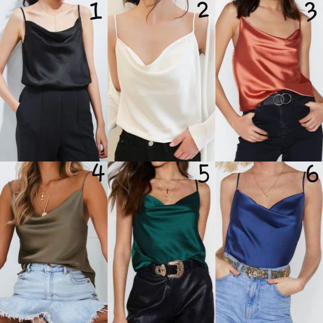 Sẵn] (Clip thật) Áo phi lụa cổ đỗ dây tăng đơ Size SML AQC44